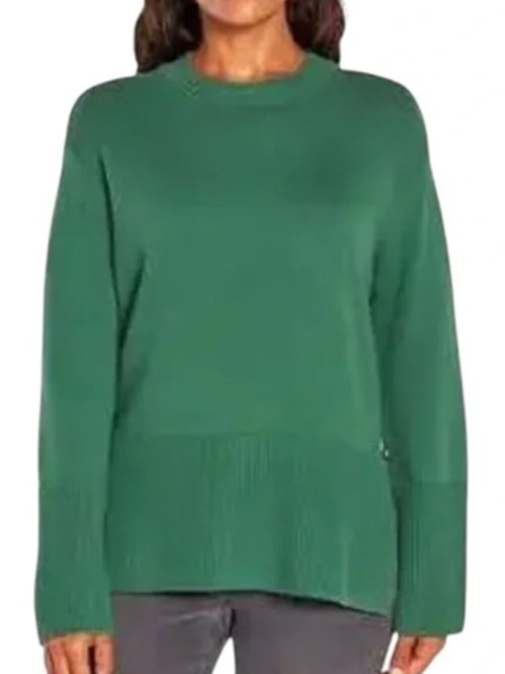 GAP 100% Cotton Crew Neck Sweater Women's M Green Drop Shoulder Knit